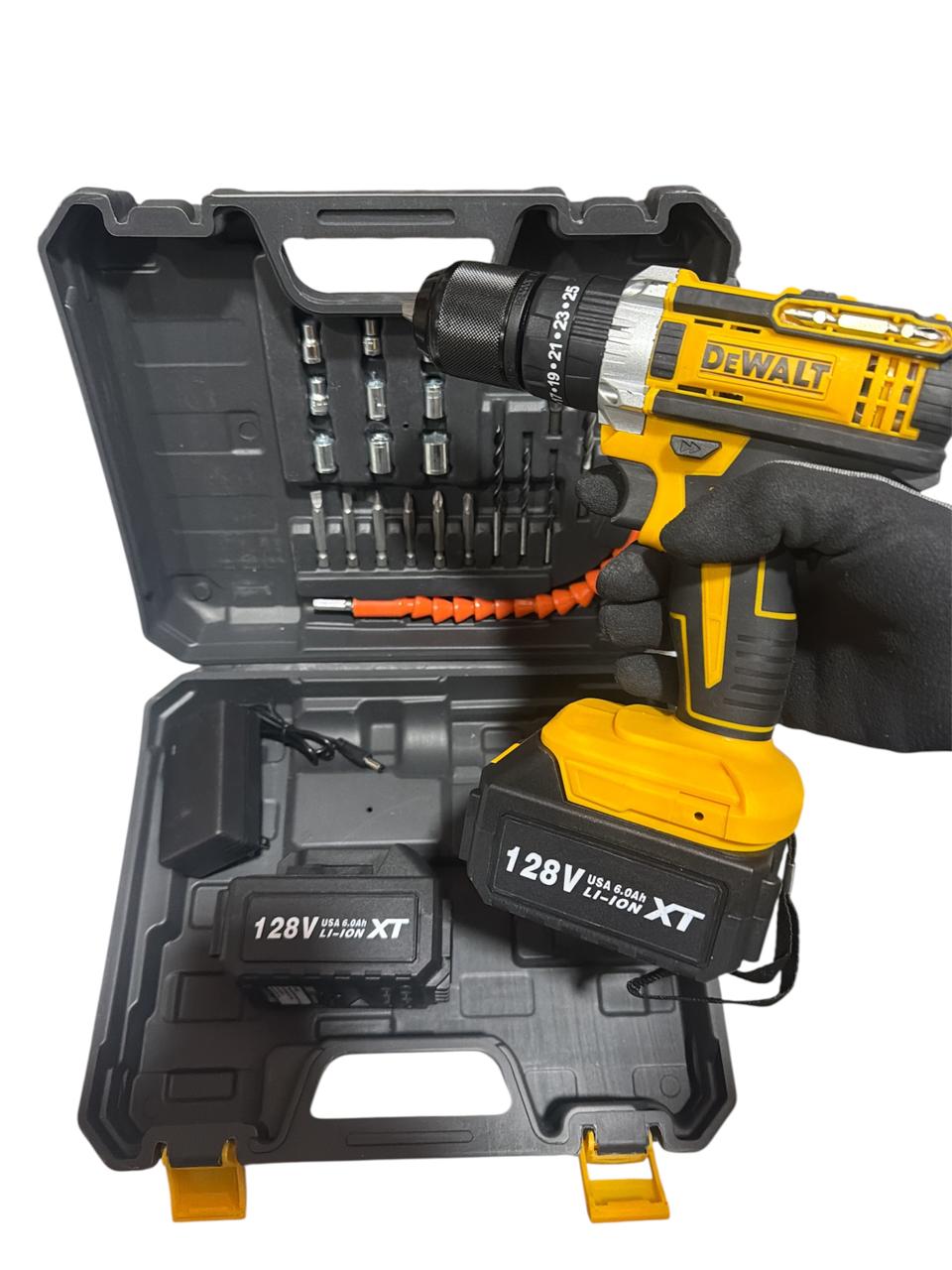 Taladro Inalámbrico Potente 128V DEWALT con Accesorios + 2 Baterías