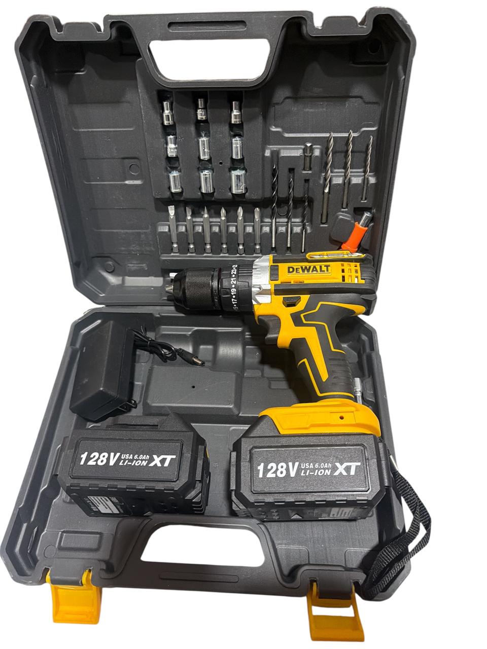 Taladro Inalámbrico Potente 128V DEWALT con Accesorios + 2 Baterías