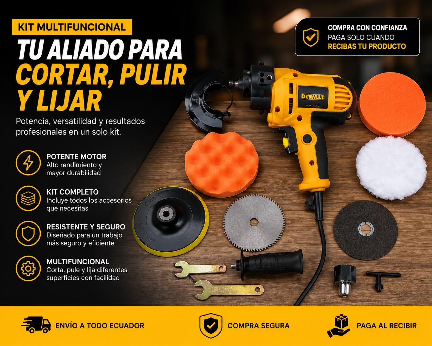 POLICHADORA 3 EN 1 DEWALT LI MOD:16S – POTENCIA, PRECISIÓN Y VERSATILIDAD